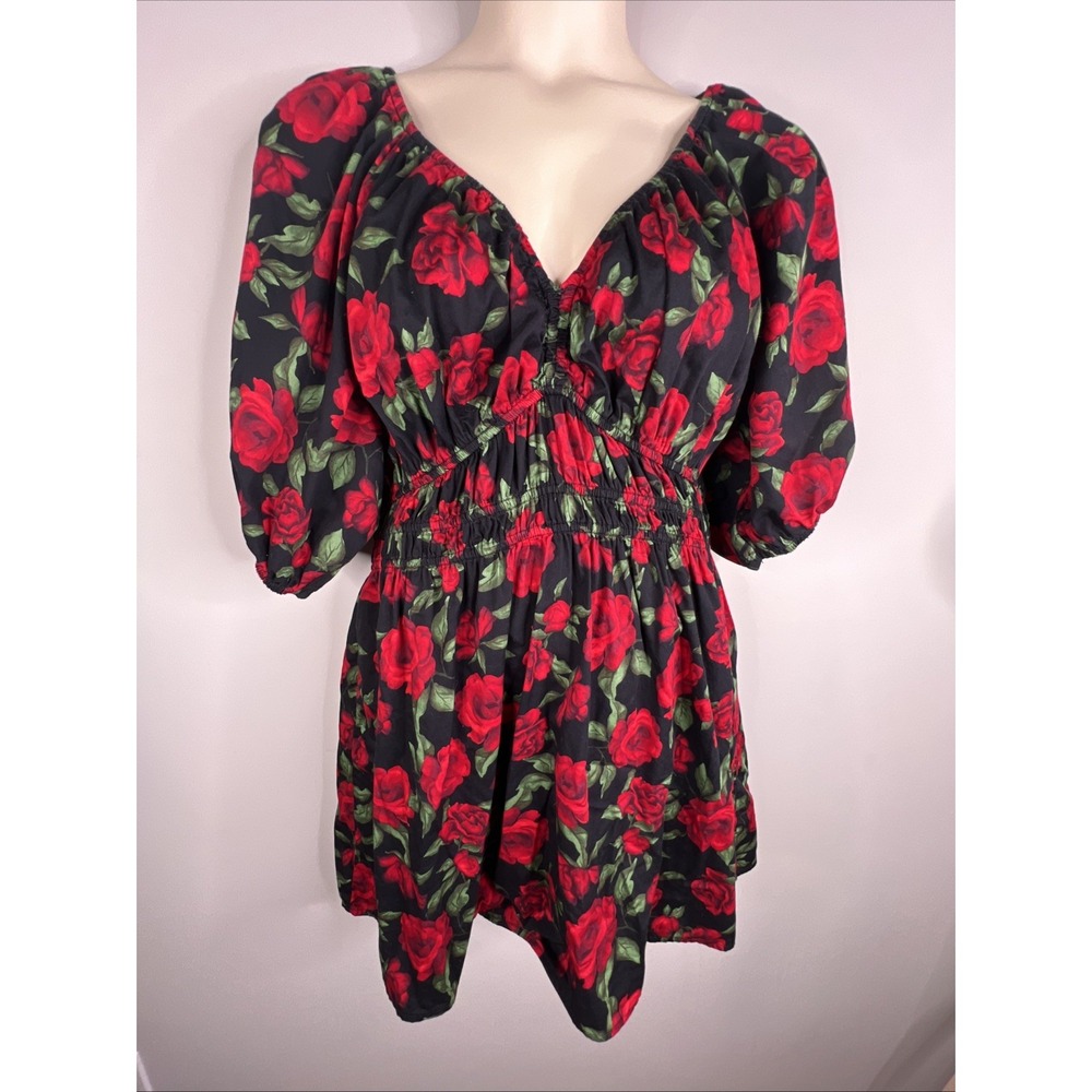 Old Navy Black Mini Dress with Red Rose Print